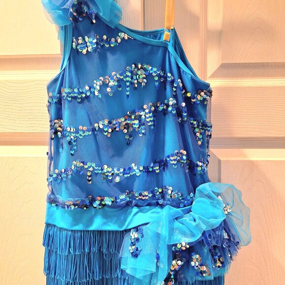 Weissman Blue Sequined Fringe Tap Jazz Dance Costume XLC - Picture 4 of 8